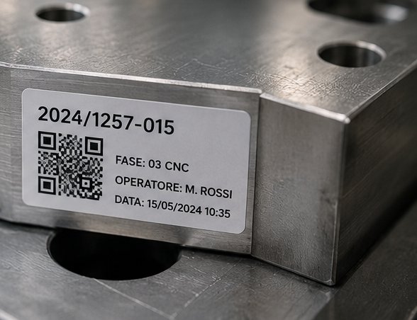 Componente metallico con etichetta QR-Code di tracciabilità